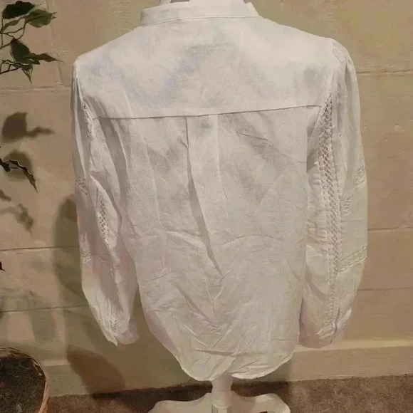 New GOOD HART ByMatilda Jane WhiteCotton Boho Lace  Peasant Button Down Shirt M - Picture 5 of 8